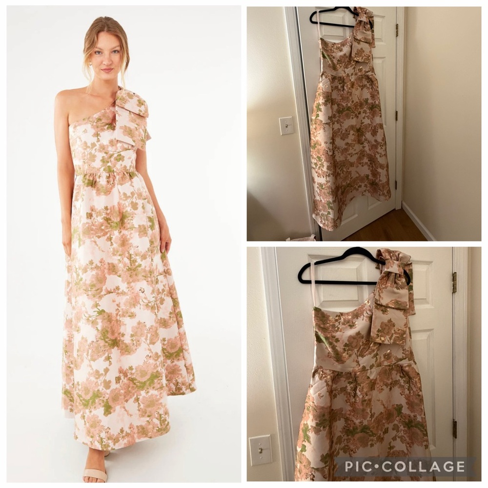 NWT Abbey Glass Caroline Gown Baby's Breath Jacquard Sz L.